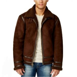 Men's Vegan Suede Sherpa XL Brown Jacket Guess Pilot Aviator
